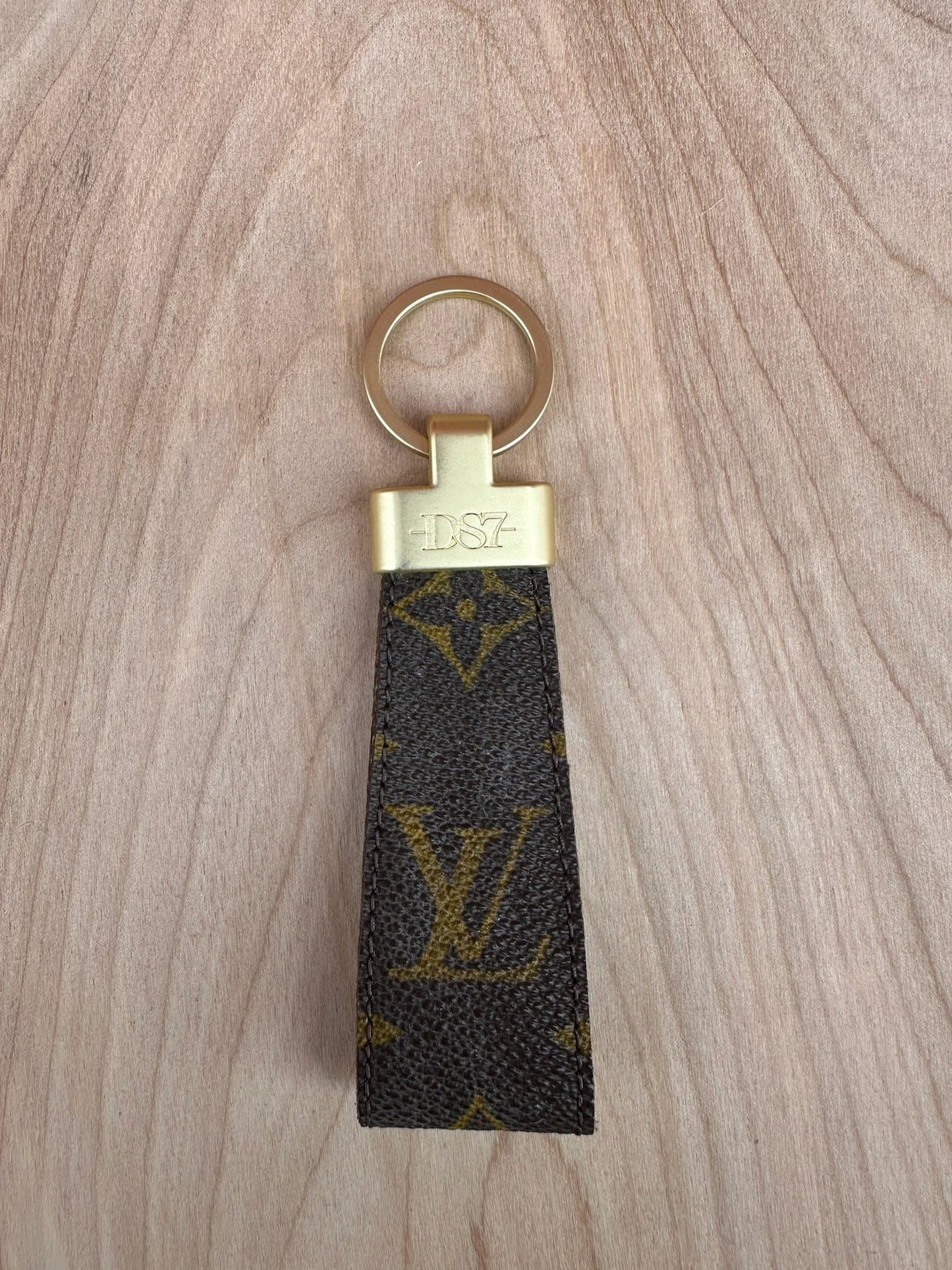 KEY HOLDER UPCYCLED VINTAGE MONOGRAM BROWN INITIALS