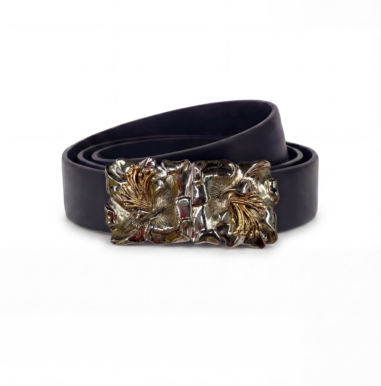 No branded Flower square gold/silver Vintage buckle, circa. 1980s - Flora Collection