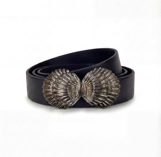 No mark two lines Shells silver Vintage buckle, circa. 1980s - Seashells Collection