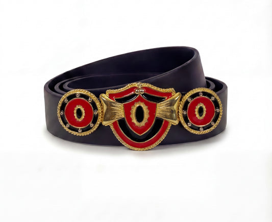 No mark Renaissance Style red/black Vintage buckle, circa. 1980s - One of the kind Collection