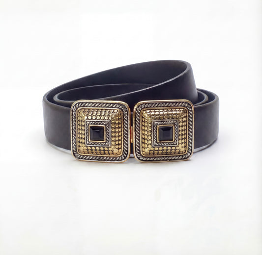 Paquette Gold black squares Vintage buckle, circa 1980s - Creatures Collection