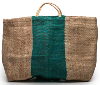 Extra Large Jute Poresh Hold-all Wide Green Stripe