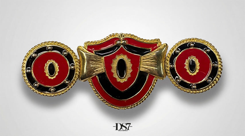 No mark Renaissance Style red/black Vintage buckle, circa. 1980s - One of the kind Collection