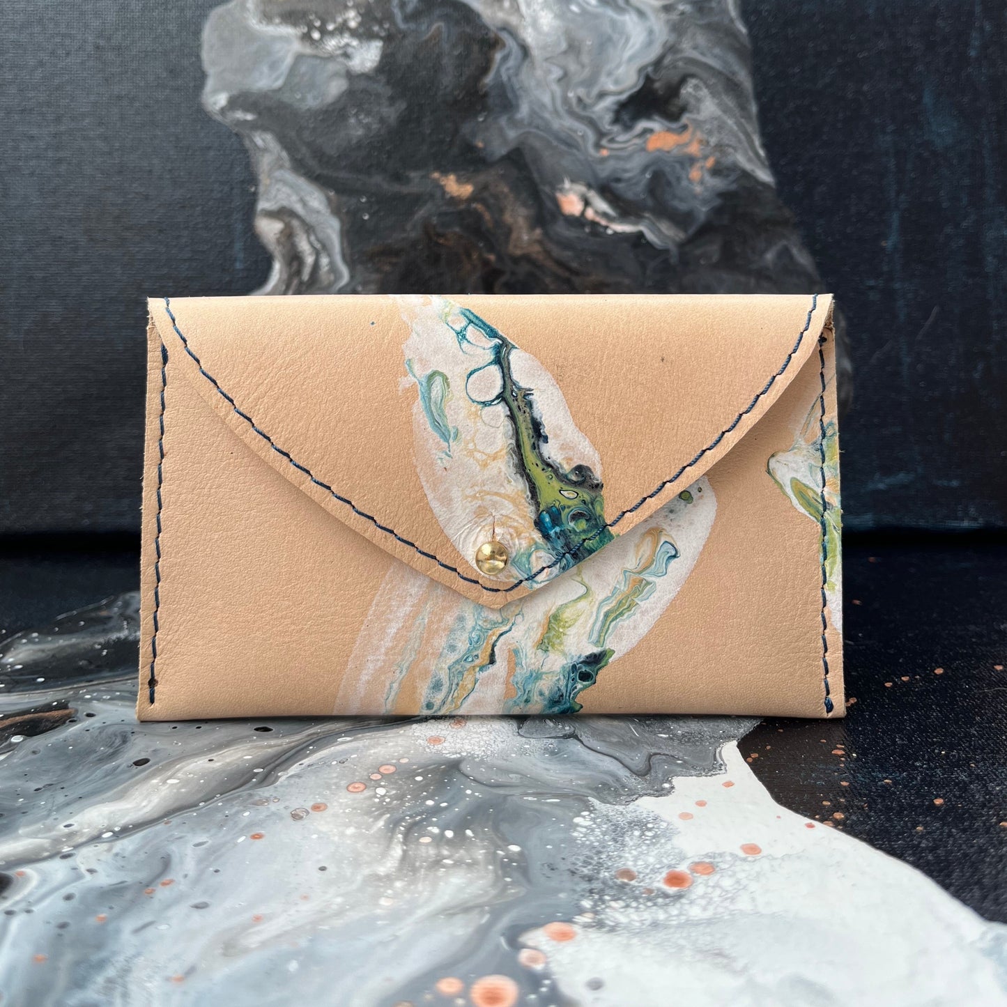 Envelope Wallet Leather Turquoise & Green Sea Foam