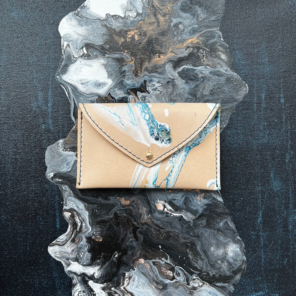 Envelope Wallet  Leather Turquoise & White